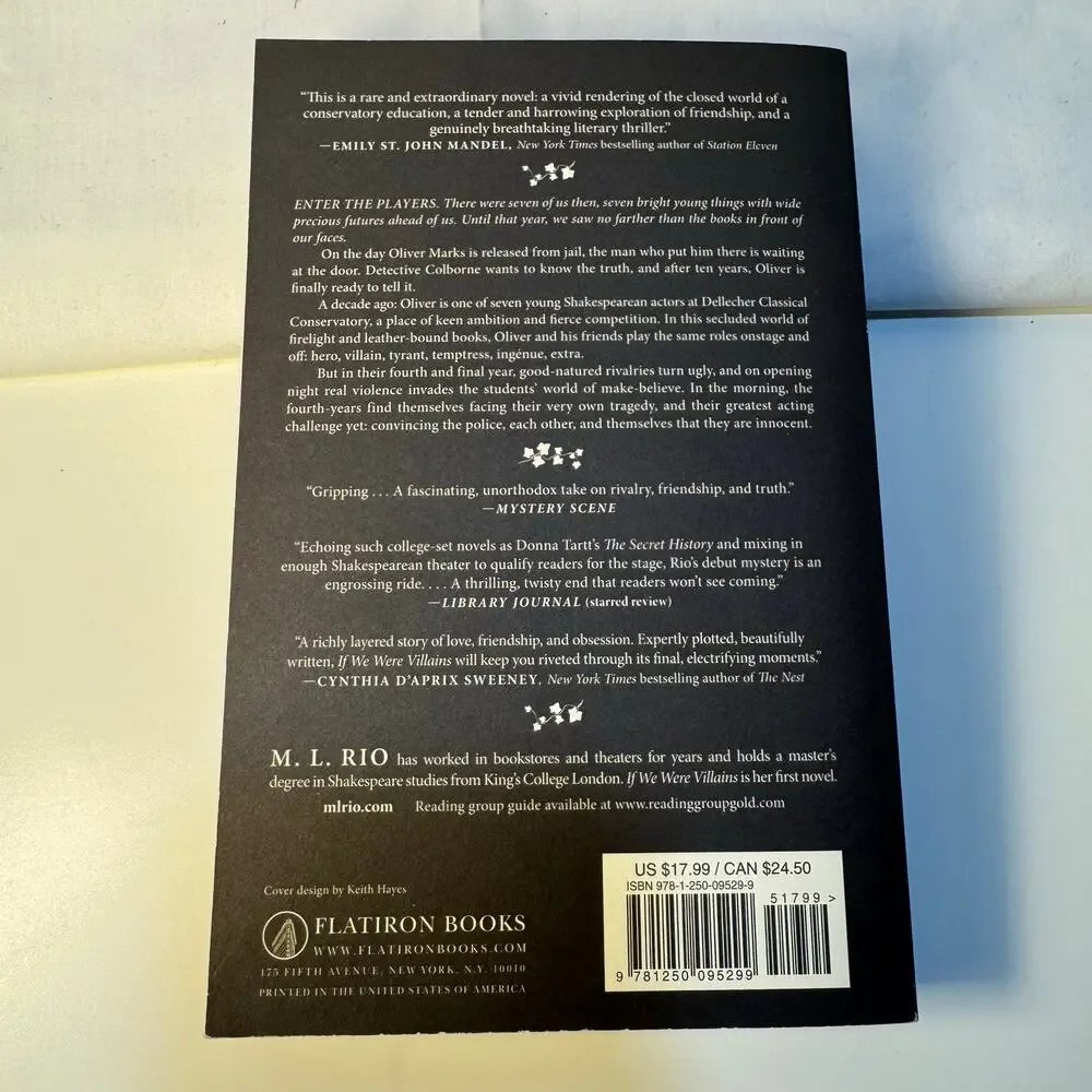 If We Were Villains by M. L. Rio Black Paperback Small Front Crease Mark